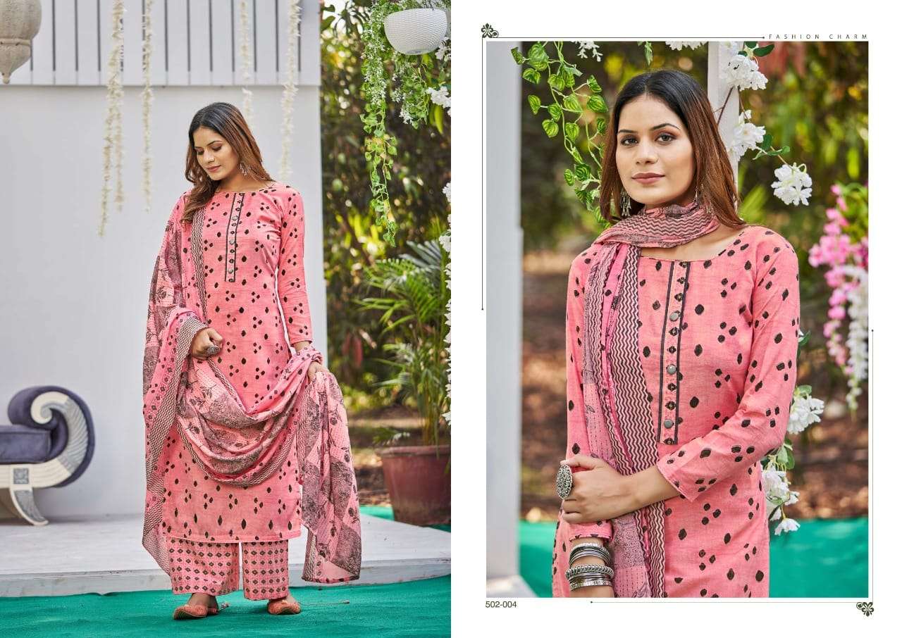 KIARA BY ADEEVA TRENDZ 502-001 TO 502-010 SERIES BEAUTIFUL SUITS COLORFUL STYLISH FANCY CASUAL WEAR & ETHNIC WEAR PURE COTTON PRINT DRESSES AT WHOLESALE PRICE