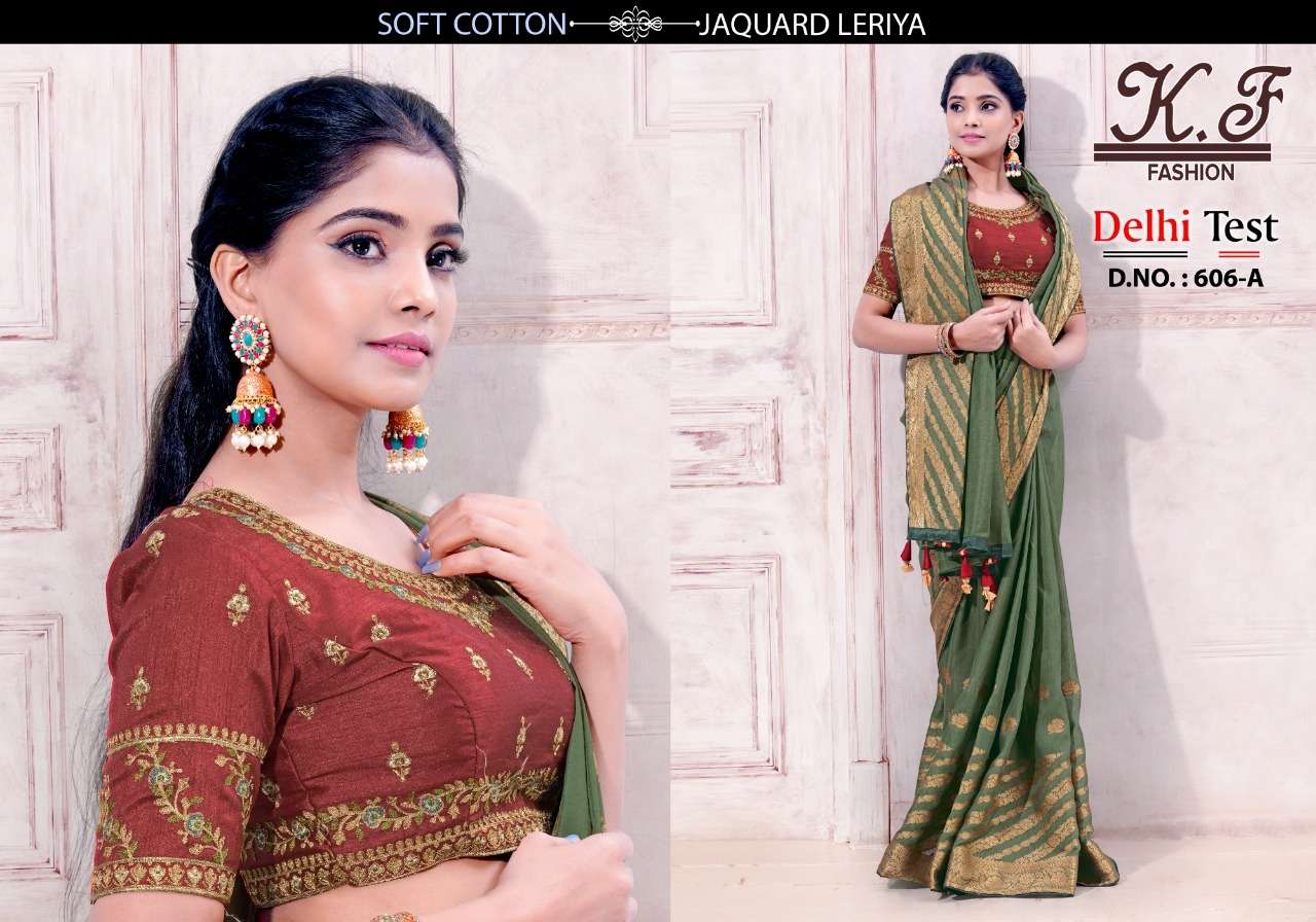 DELHI TEST BY KF FASHION 606-A TO 606-J SERIES INDIAN TRADITIONAL WEAR COLLECTION BEAUTIFUL STYLISH FANCY COLORFUL PARTY WEAR & OCCASIONAL WEAR FANCY SAREES AT WHOLESALE PRICE
