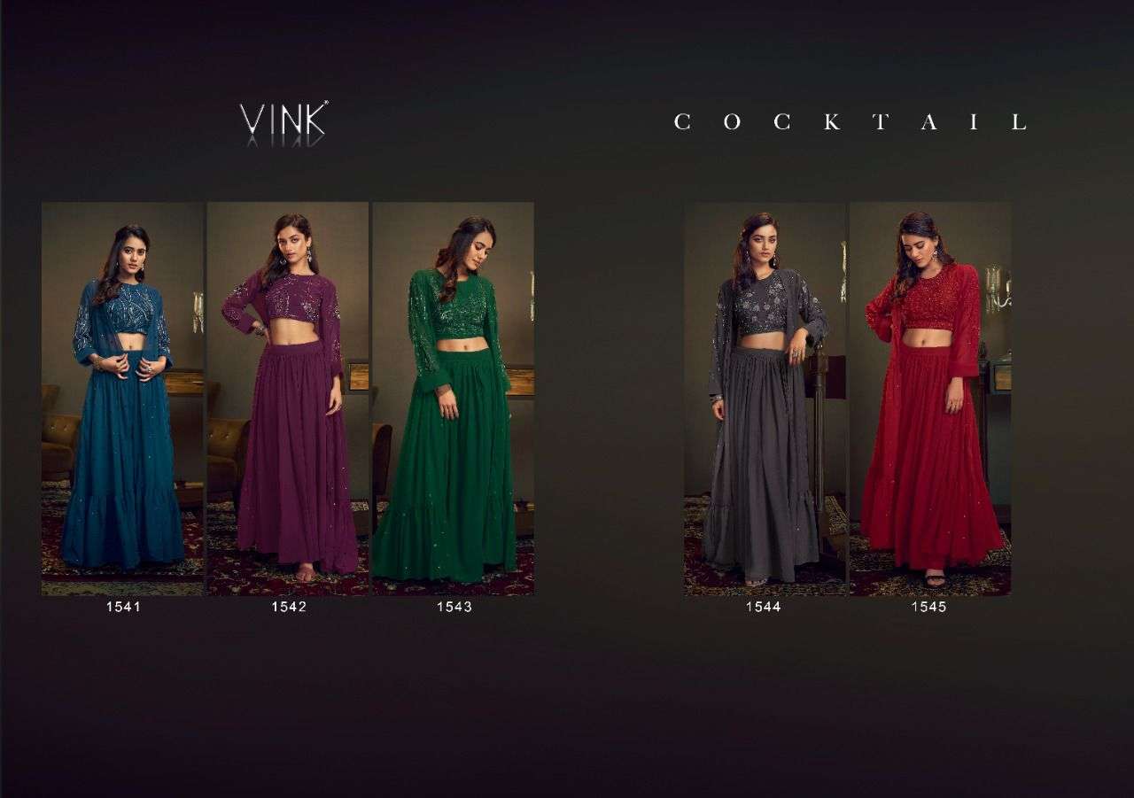 COCKTAIL BY VINK 1541 TO 1545 SERIES DESIGNER STYLISH FANCY COLORFUL BEAUTIFUL PARTY WEAR & ETHNIC WEAR COLLECTION GEORGETTE TOPS WITH BOTTOM AT WHOLESALE PRICE