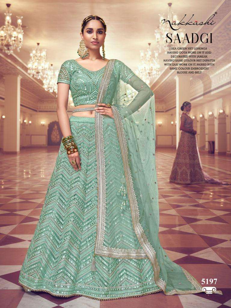 SAADGI BY NAKKASHI 5191 TO 5198 SERIES DESIGNER BEAUTIFUL NAVRATRI COLLECTION OCCASIONAL WEAR & PARTY WEAR NET LEHENGAS AT WHOLESALE PRICE