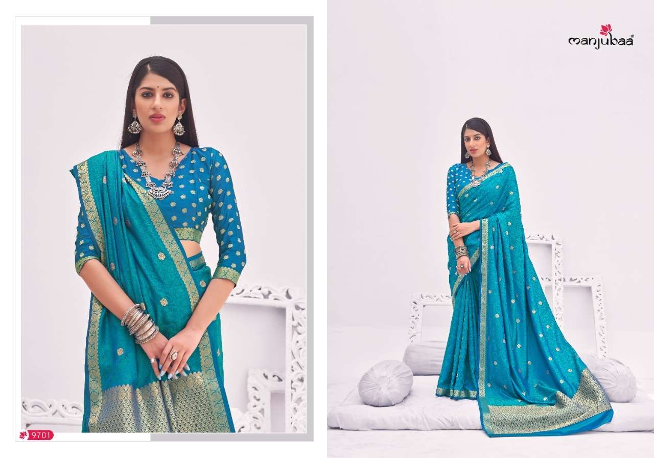 MAHILAM SILK VOL-3 BY MANJUBAA CLOTHING 9701 TO 9706 SERIES INDIAN TRADITIONAL WEAR COLLECTION BEAUTIFUL STYLISH FANCY COLORFUL PARTY WEAR & OCCASIONAL WEAR SOFT SILK SAREES AT WHOLESALE PRICE