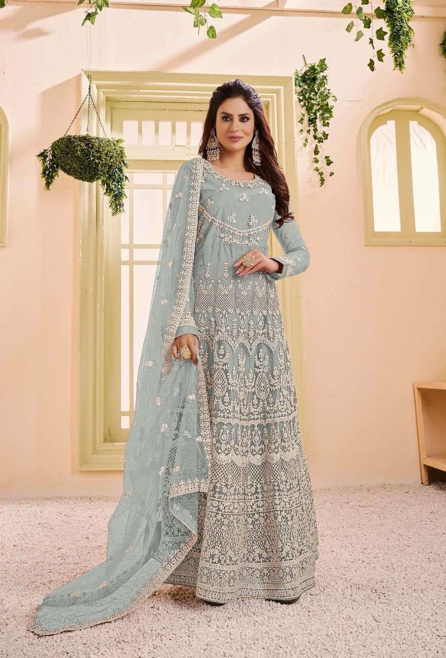NOORA VOL-4 BY VOUCHE 11001 TO 11006 SERIES BEAUTIFUL ANARKALI SUITS COLORFUL STYLISH FANCY CASUAL WEAR & ETHNIC WEAR HEAVY NET EMBROIDERED DRESSES AT WHOLESALE PRICE