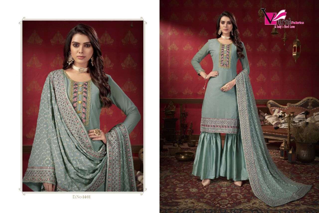 Zeeya Erina By Varni Fabrics 1401 To 1403 Series Suits Beautiful Fancy Colorful Stylish Party Wear & Occasional Wear Pure Modal Silk Dresses At Wholesale Price