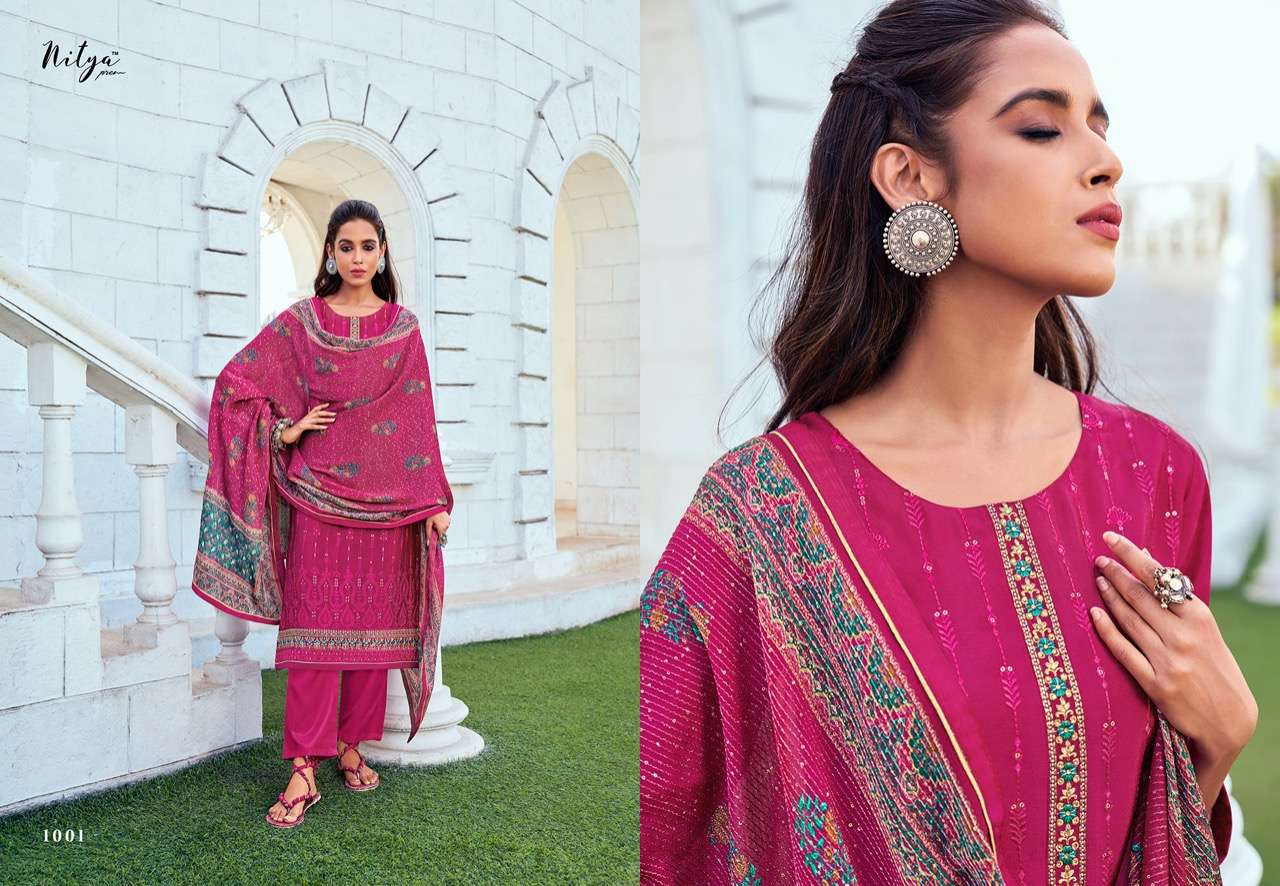 NITYA PENSRI BY LT FABRICS 1001 TO 1004 SERIES BEAUTIFUL SUITS COLORFUL STYLISH FANCY CASUAL WEAR & ETHNIC WEAR CHINNON SILK DRESSES AT WHOLESALE PRICE