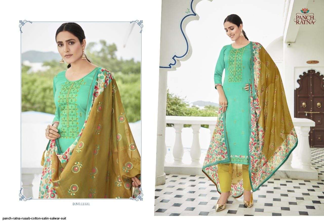 RUAAB BY PANCH RATNA 11331 TO 11335 SERIES BEAUTIFUL SUITS COLORFUL STYLISH FANCY CASUAL WEAR & ETHNIC WEAR COTTON SATIN DRESSES AT WHOLESALE PRICE