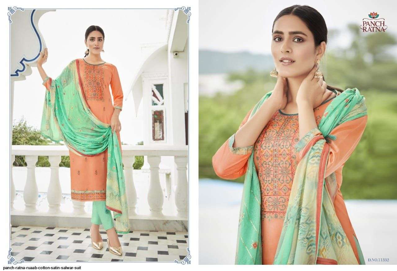RUAAB BY PANCH RATNA 11331 TO 11335 SERIES BEAUTIFUL SUITS COLORFUL STYLISH FANCY CASUAL WEAR & ETHNIC WEAR COTTON SATIN DRESSES AT WHOLESALE PRICE