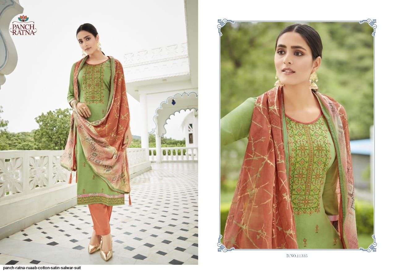 RUAAB BY PANCH RATNA 11331 TO 11335 SERIES BEAUTIFUL SUITS COLORFUL STYLISH FANCY CASUAL WEAR & ETHNIC WEAR COTTON SATIN DRESSES AT WHOLESALE PRICE