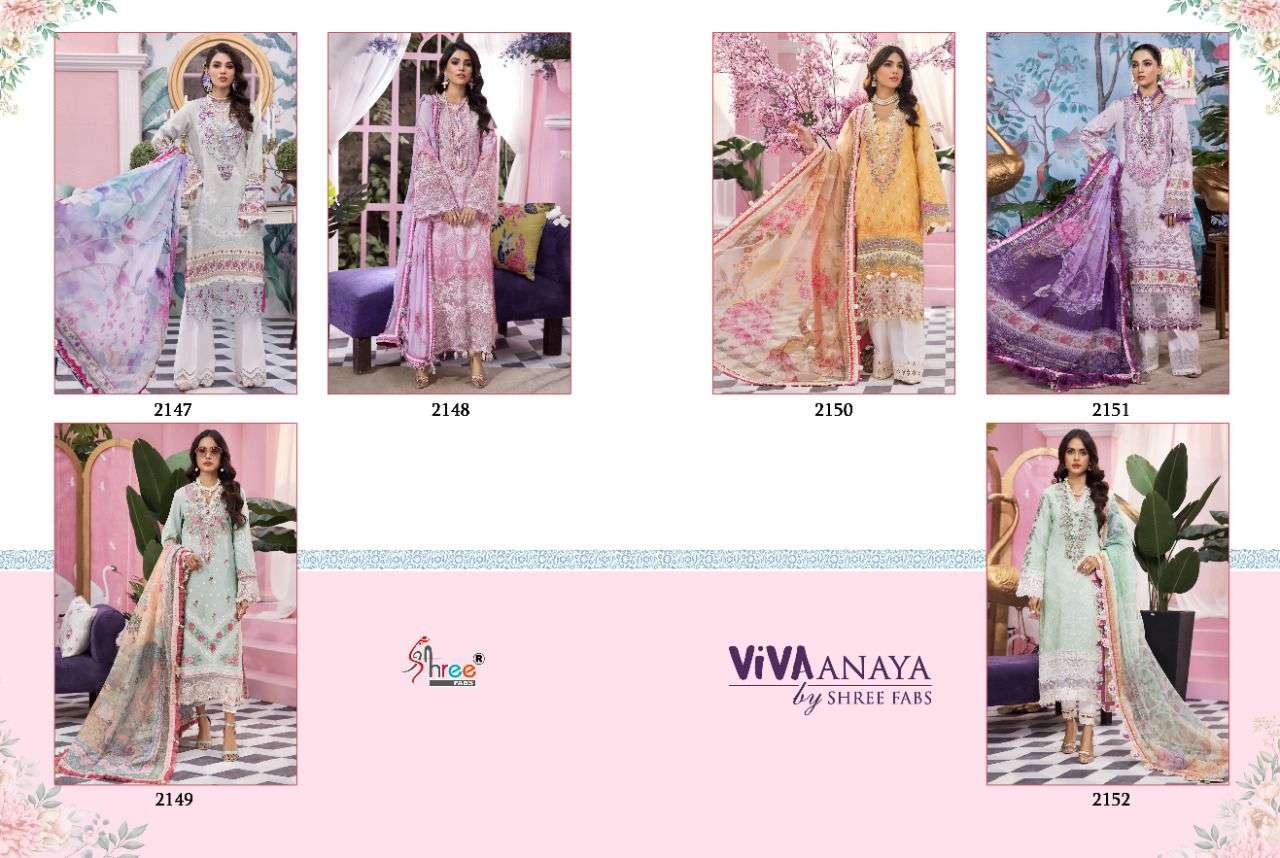 Viva Anaya By Shree Fabs 2147 To 2152 Series Beautiful Stylish Pakistani Suits Fancy Colorful Casual Wear & Ethnic Wear & Ready To Wear Pure Lawn Cotton Embroidery Dresses At Wholesale Price