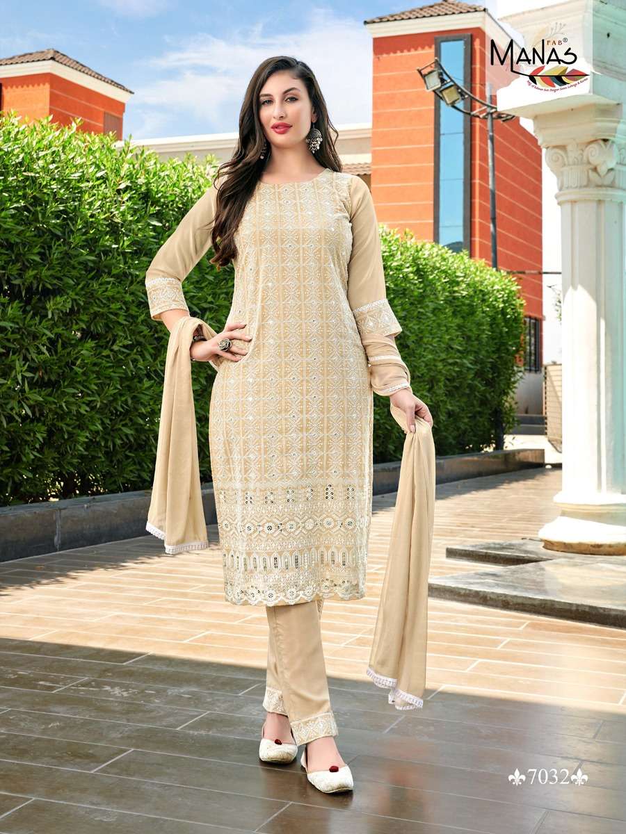 SCHIFFLI VOL-6 BY MANAS FAB 7031 TO 7036 SERIES BEAUTIFUL SUITS COLORFUL STYLISH FANCY CASUAL WEAR & ETHNIC WEAR GEORGETTE WITH SCHIFFLI WORK DRESSES AT WHOLESALE PRICE