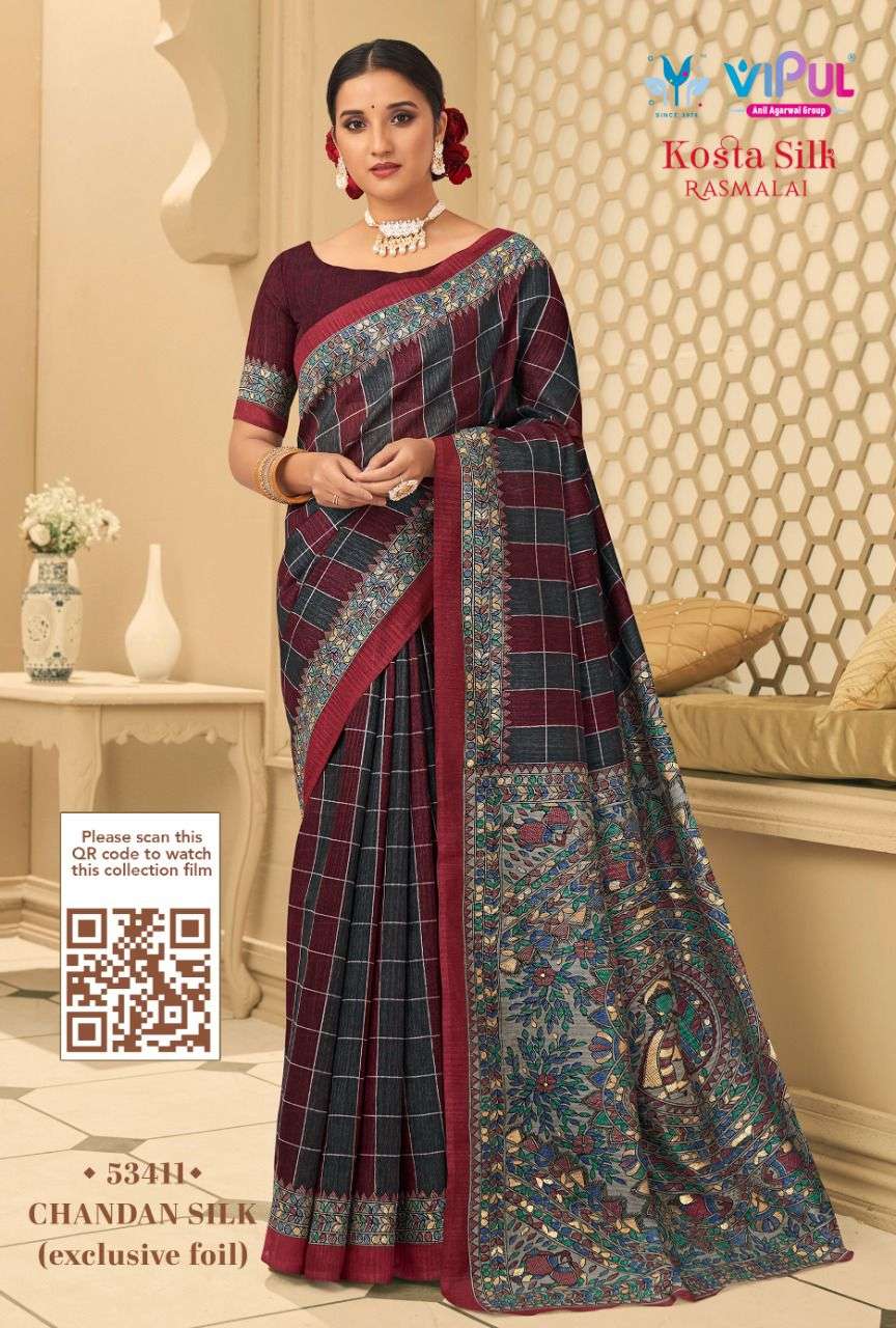 KOSTA SILK BY VIPUL FASHION 53406 TO 53423 SERIES INDIAN TRADITIONAL WEAR COLLECTION BEAUTIFUL STYLISH FANCY COLORFUL PARTY WEAR & OCCASIONAL WEAR COTTON SILK SAREES AT WHOLESALE PRICE