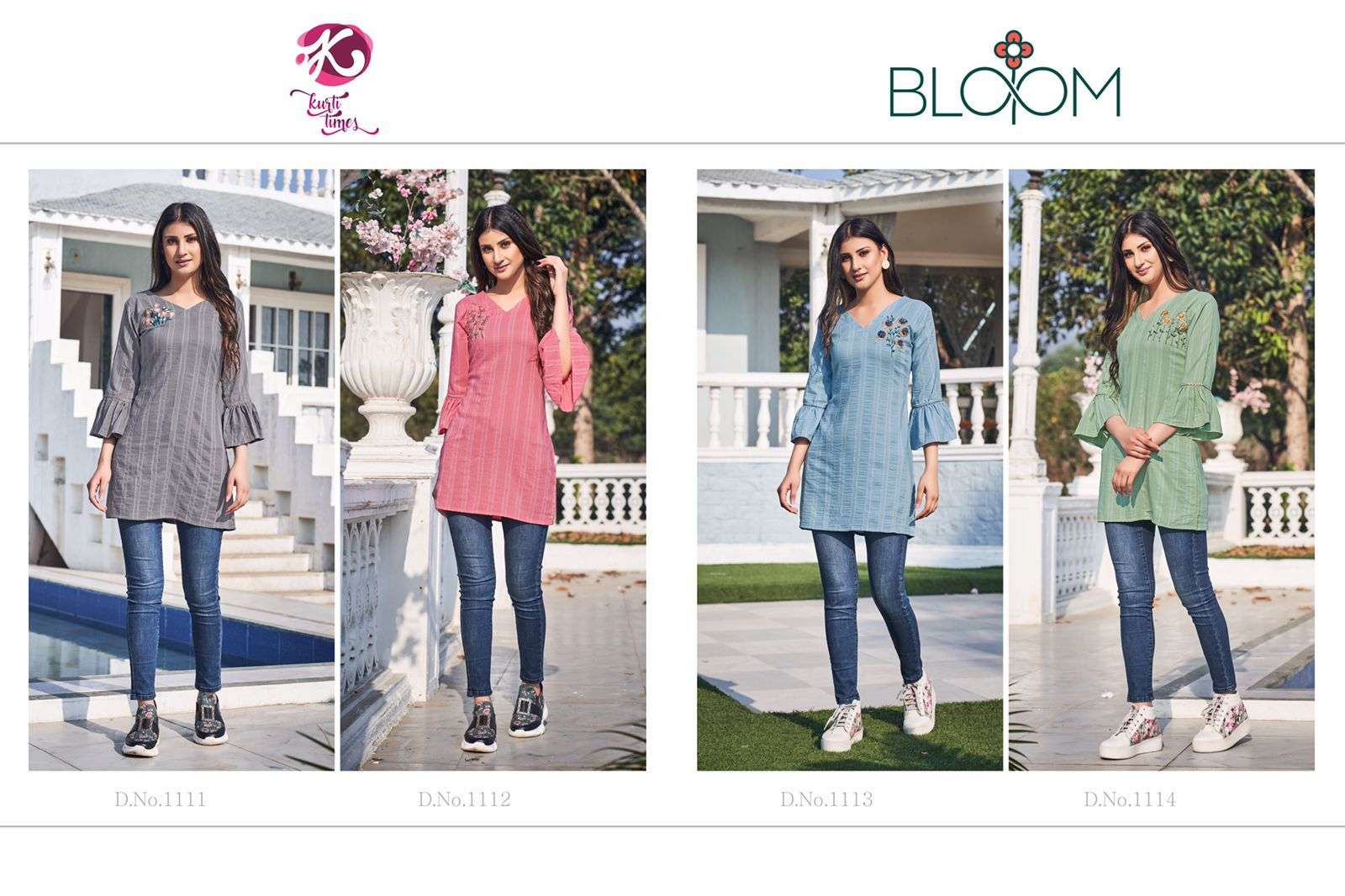 BLOOM BY KURTI TIMES 1111 TO 1114 SERIES DESIGNER STYLISH FANCY COLORFUL BEAUTIFUL PARTY WEAR & ETHNIC WEAR COLLECTION VISCOSE EMBROIDERY KURTIS AT WHOLESALE PRICE