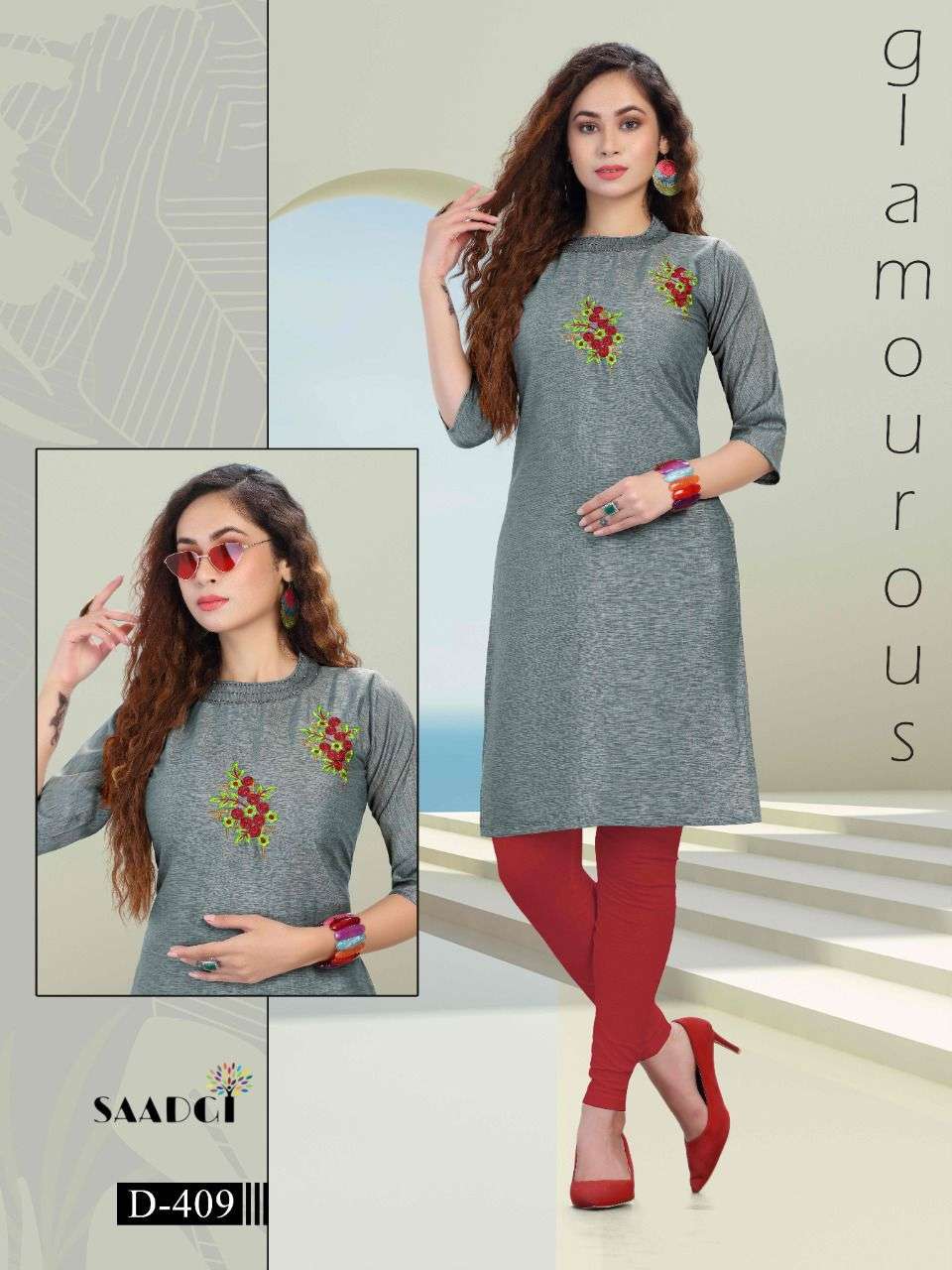 DUSTER BY SAADGI 401 TO 410 SERIES DESIGNER STYLISH FANCY COLORFUL BEAUTIFUL PARTY WEAR & ETHNIC WEAR COLLECTION SLUB EMBROIDERY KURTIS AT WHOLESALE PRICE