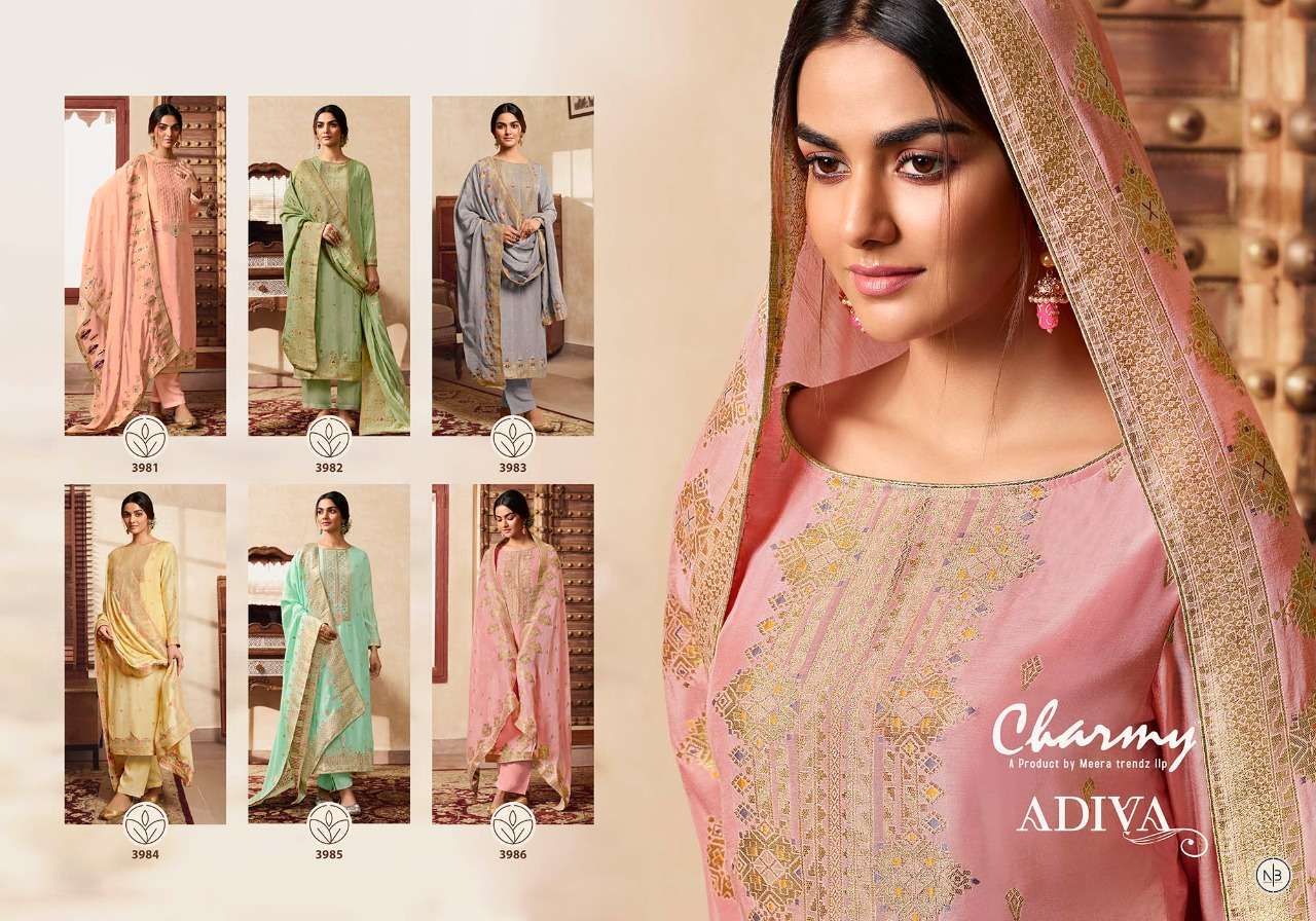 ADIVA BY CHARMY 3981 TO 3986 SERIES BEAUTIFUL SUITS COLORFUL STYLISH FANCY CASUAL WEAR & ETHNIC WEAR MUSLIN SILK DRESSES AT WHOLESALE PRICE