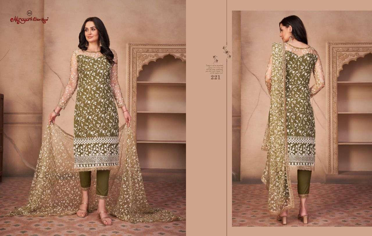 Zehra Vol-1 By Narayani Fashion Hub 221 To 224 Series Beautiful Suits Colorful Stylish Fancy Casual Wear & Ethnic Wear Mono Net Dresses At Wholesale Price