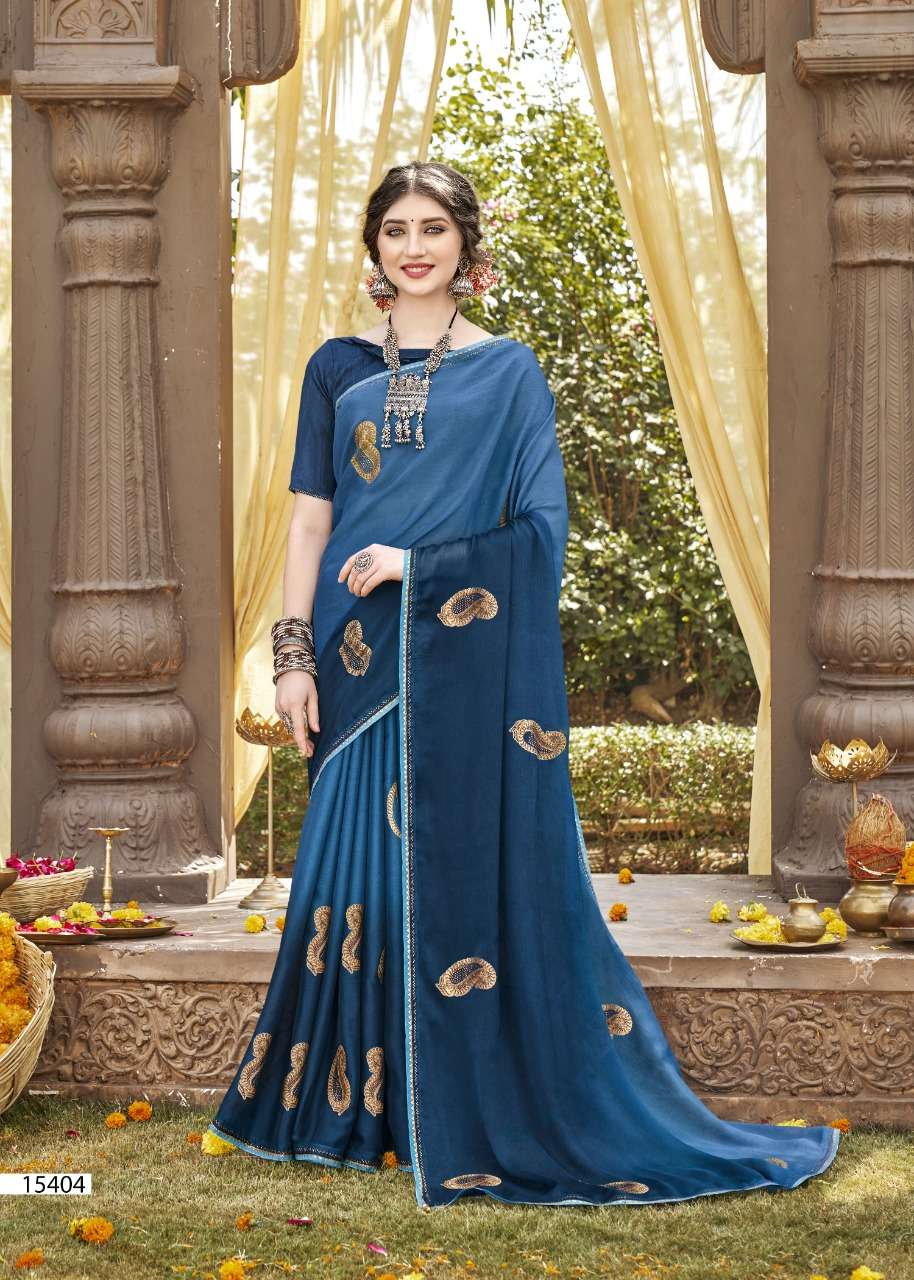 SHOBHITA BY VALLABHI PRINTS 15401 TO 15408 SERIES INDIAN TRADITIONAL WEAR COLLECTION BEAUTIFUL STYLISH FANCY COLORFUL PARTY WEAR & OCCASIONAL WEAR CHIFFON SAREES AT WHOLESALE PRICE