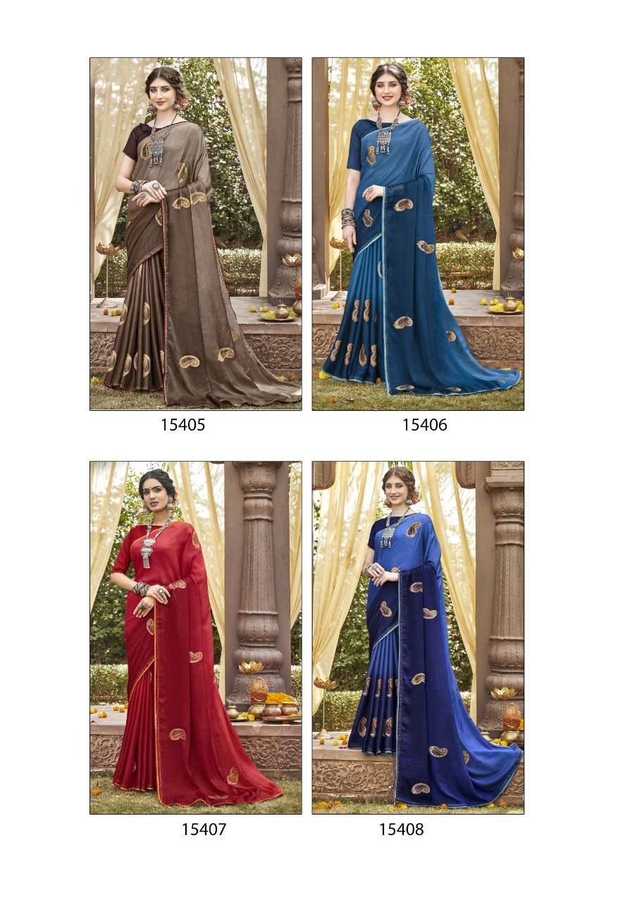 SHOBHITA BY VALLABHI PRINTS 15401 TO 15408 SERIES INDIAN TRADITIONAL WEAR COLLECTION BEAUTIFUL STYLISH FANCY COLORFUL PARTY WEAR & OCCASIONAL WEAR CHIFFON SAREES AT WHOLESALE PRICE