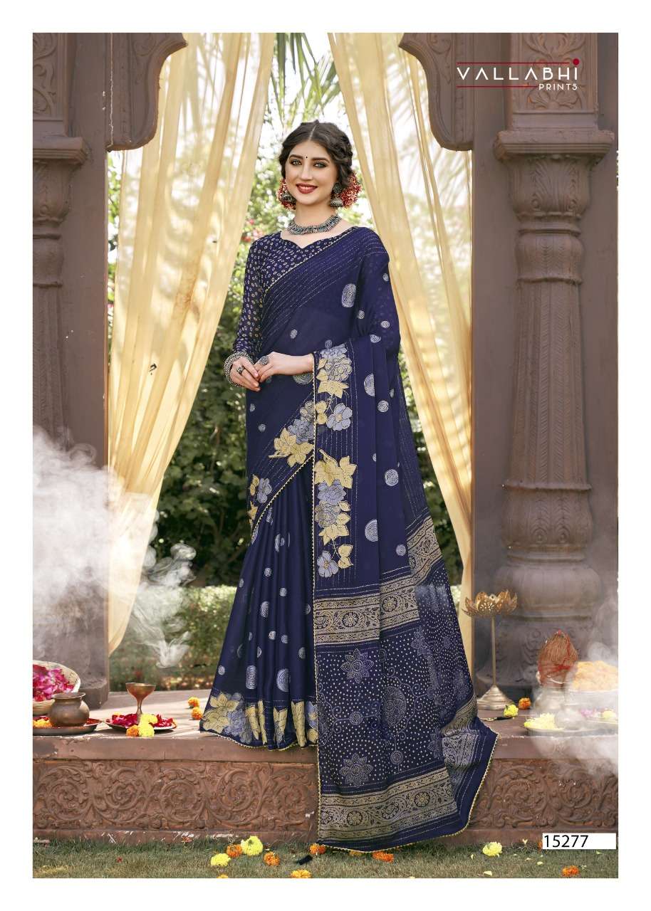 SAMUNDAR BY VALLABHI PRINTS 15271 TO 15278 SERIES INDIAN TRADITIONAL WEAR COLLECTION BEAUTIFUL STYLISH FANCY COLORFUL PARTY WEAR & OCCASIONAL WEAR CHIFFON PRINT SAREES AT WHOLESALE PRICE