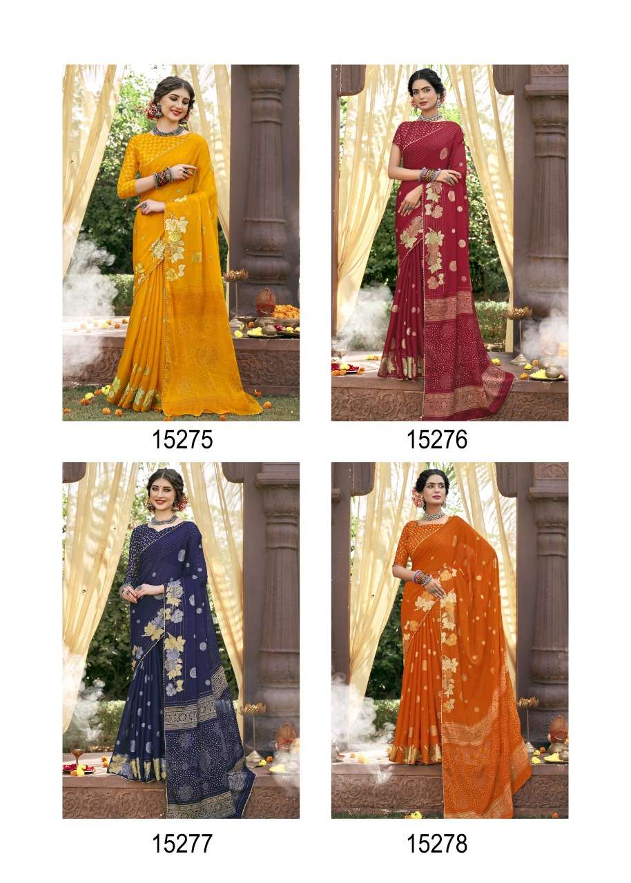 SAMUNDAR BY VALLABHI PRINTS 15271 TO 15278 SERIES INDIAN TRADITIONAL WEAR COLLECTION BEAUTIFUL STYLISH FANCY COLORFUL PARTY WEAR & OCCASIONAL WEAR CHIFFON PRINT SAREES AT WHOLESALE PRICE