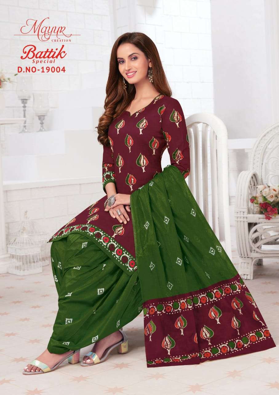 BATIK SPECIAL VOL-19 BY MAYUR CREATION 19001 TO 19015 SERIES BEAUTIFUL SUITS STYLISH FANCY COLORFUL PARTY WEAR & OCCASIONAL WEAR COTTON PRINT DRESSES AT WHOLESALE PRICE