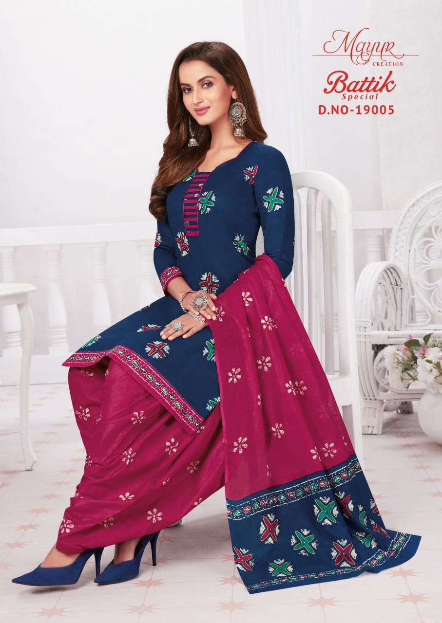 BATIK SPECIAL VOL-19 BY MAYUR CREATION 19001 TO 19015 SERIES BEAUTIFUL SUITS STYLISH FANCY COLORFUL PARTY WEAR & OCCASIONAL WEAR COTTON PRINT DRESSES AT WHOLESALE PRICE