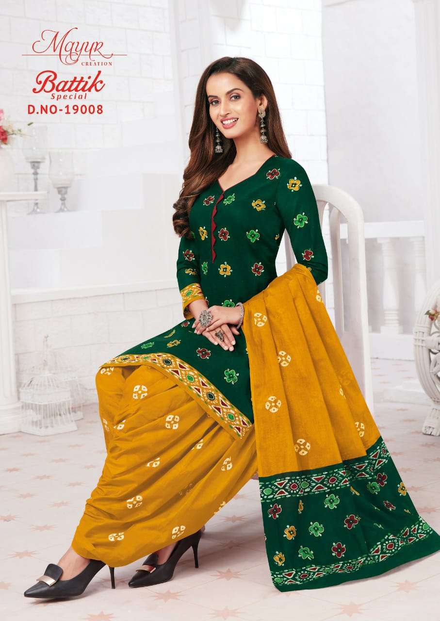 BATIK SPECIAL VOL-19 BY MAYUR CREATION 19001 TO 19015 SERIES BEAUTIFUL SUITS STYLISH FANCY COLORFUL PARTY WEAR & OCCASIONAL WEAR COTTON PRINT DRESSES AT WHOLESALE PRICE