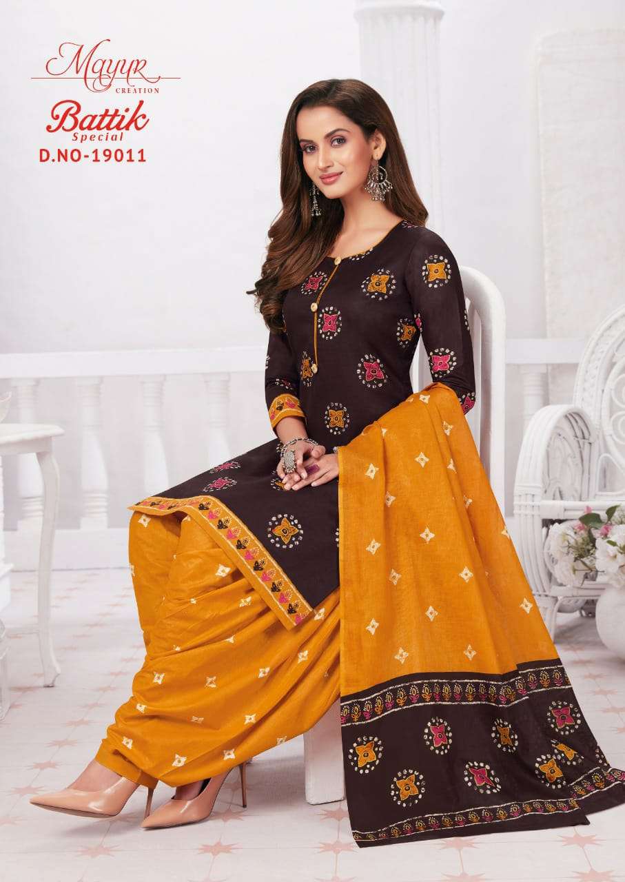 BATIK SPECIAL VOL-19 BY MAYUR CREATION 19001 TO 19015 SERIES BEAUTIFUL SUITS STYLISH FANCY COLORFUL PARTY WEAR & OCCASIONAL WEAR COTTON PRINT DRESSES AT WHOLESALE PRICE