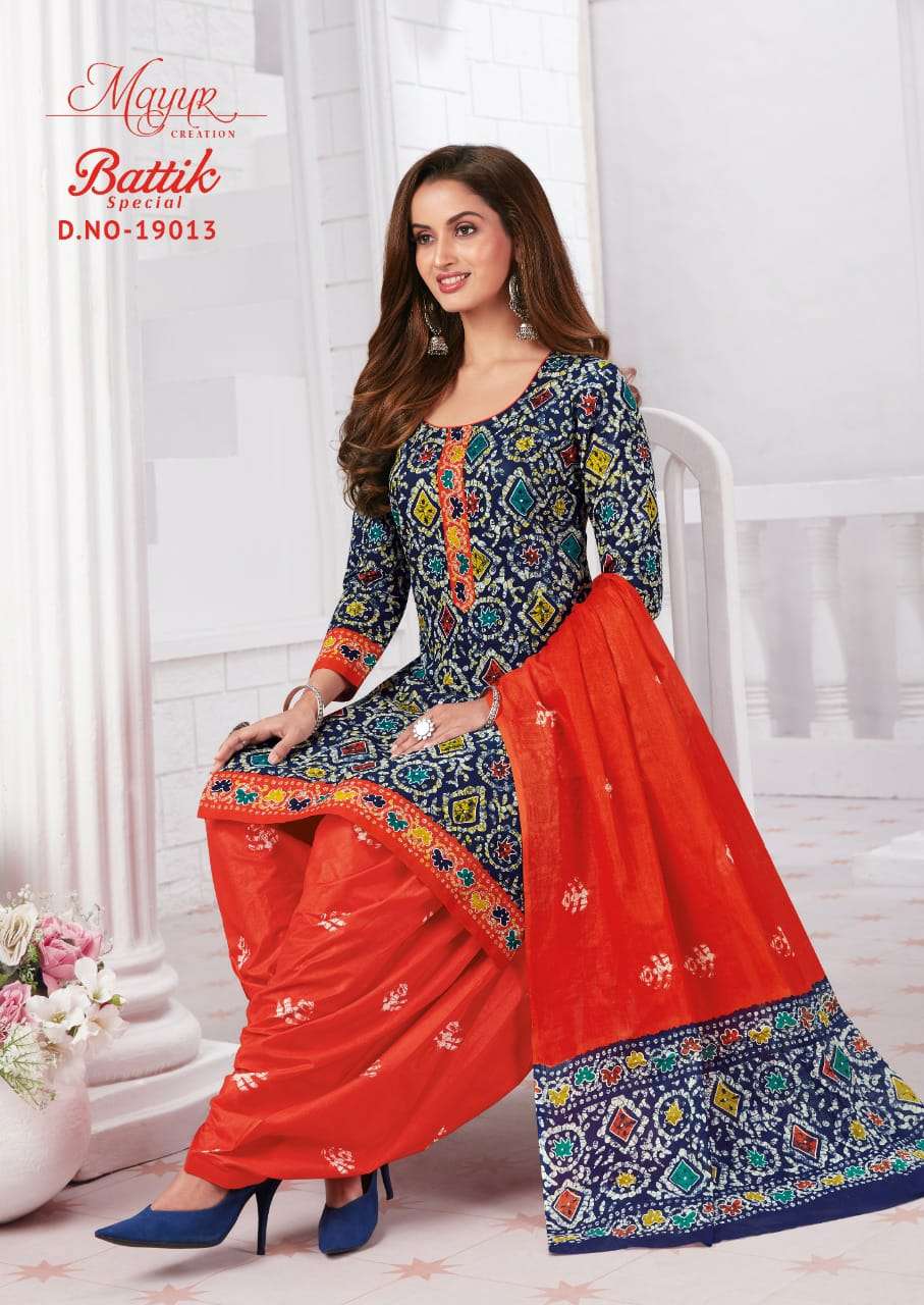 BATIK SPECIAL VOL-19 BY MAYUR CREATION 19001 TO 19015 SERIES BEAUTIFUL SUITS STYLISH FANCY COLORFUL PARTY WEAR & OCCASIONAL WEAR COTTON PRINT DRESSES AT WHOLESALE PRICE