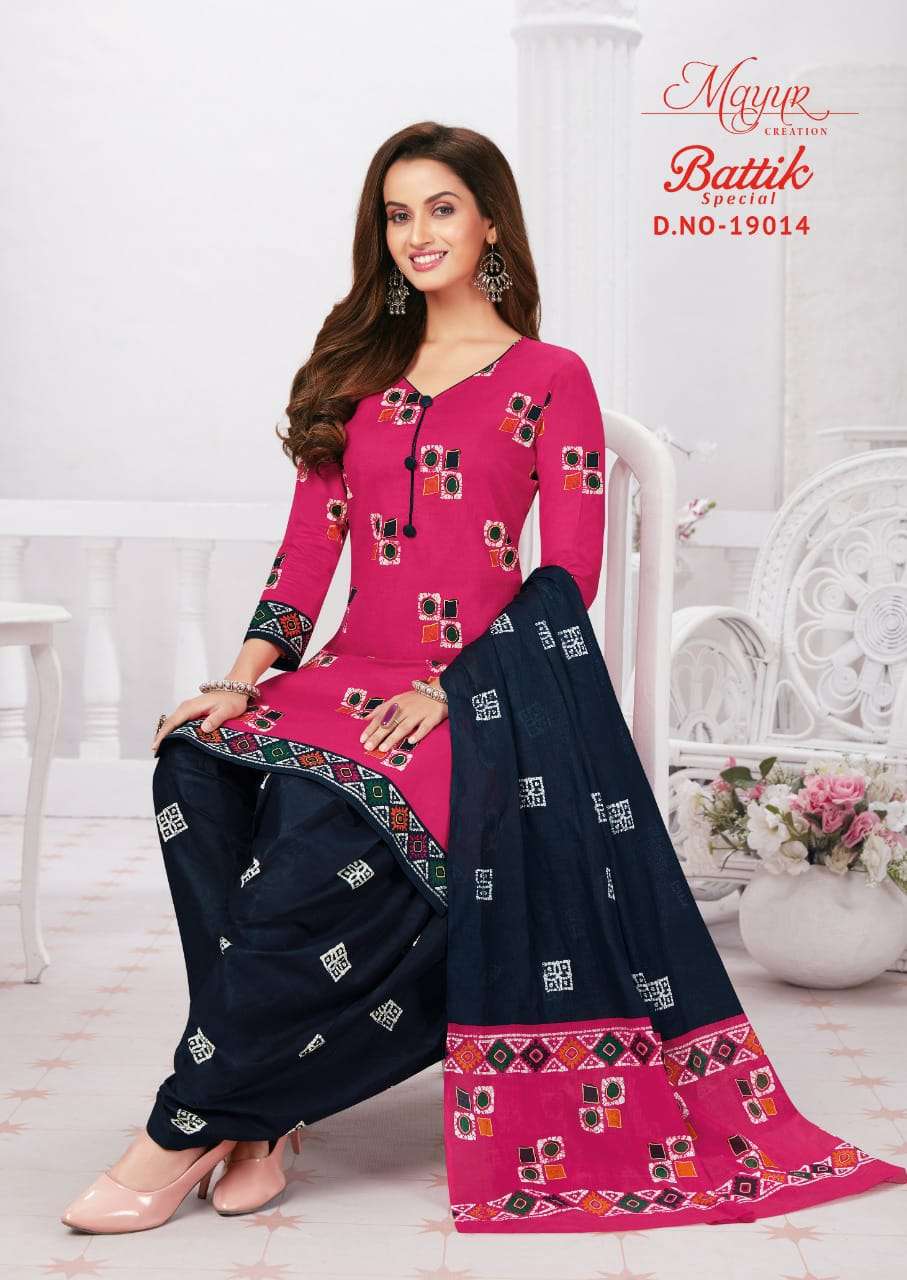 BATIK SPECIAL VOL-19 BY MAYUR CREATION 19001 TO 19015 SERIES BEAUTIFUL SUITS STYLISH FANCY COLORFUL PARTY WEAR & OCCASIONAL WEAR COTTON PRINT DRESSES AT WHOLESALE PRICE