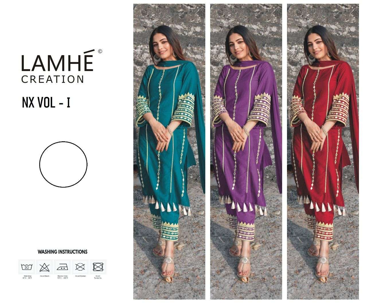 LAMHE VOL-1 NX BY LAMHE CREATION 01-A TO 01-C SERIES DESIGNER PAKISTANI SUITS BEAUTIFUL STYLISH FANCY COLORFUL PARTY WEAR & OCCASIONAL WEAR JAM COTTON EMBROIDERED DRESSES AT WHOLESALE PRICE