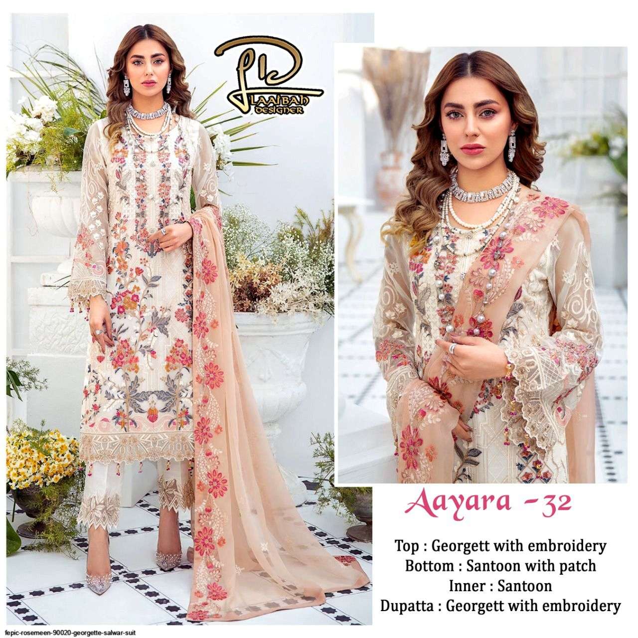 AAYARA 32 BY LAAIBAH DESIGNER BEAUTIFUL STYLISH PAKISATNI SUITS FANCY COLORFUL CASUAL WEAR & ETHNIC WEAR & READY TO WEAR GEORGETTE WITH EMBROIDERY DRESSES AT WHOLESALE PRICE