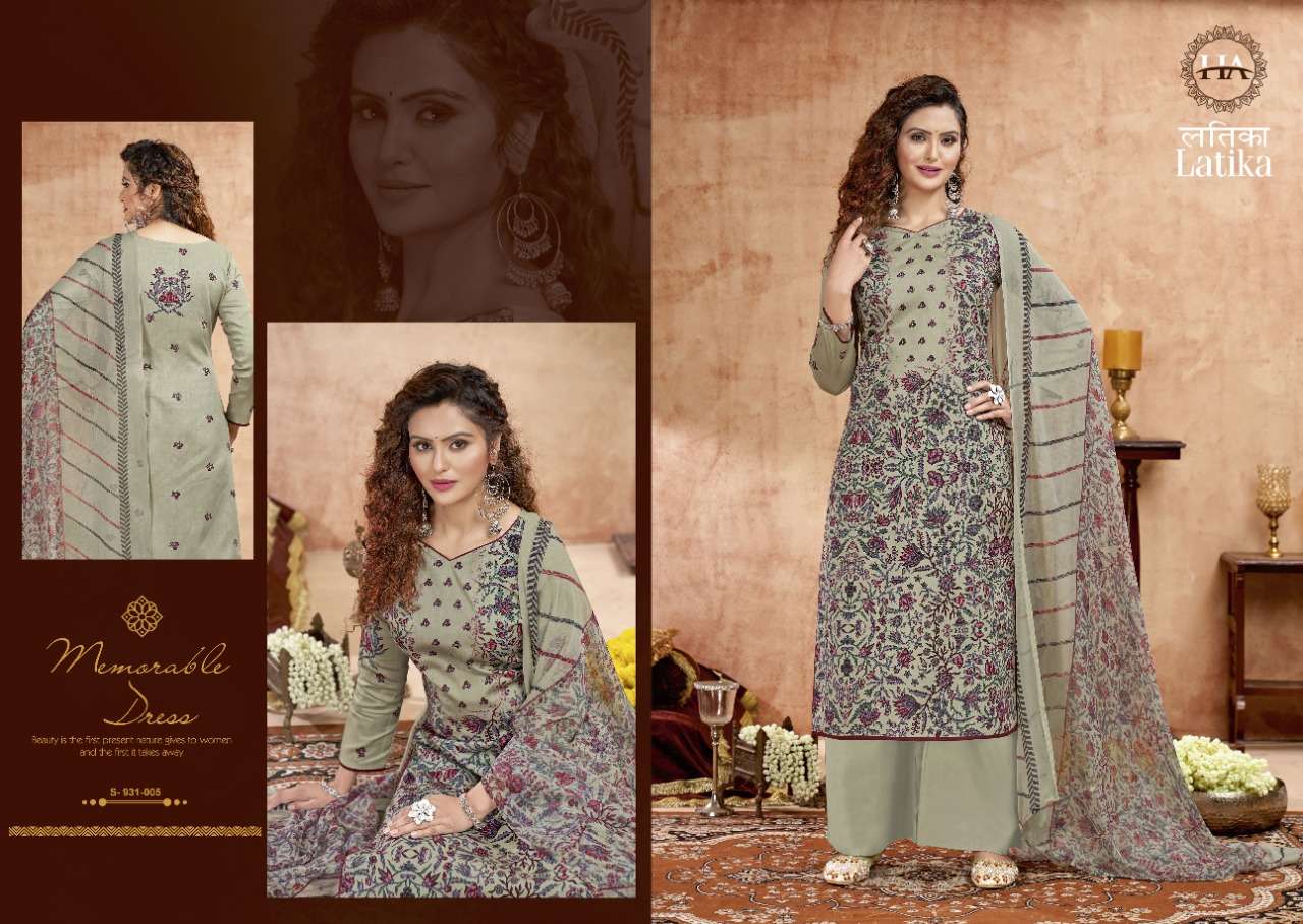 LATIKA BY HARSHIT FASHION HUB 931-001 TO 931-008 SERIES BEAUTIFUL STYLISH SUITS FANCY COLORFUL CASUAL WEAR & ETHNIC WEAR & READY TO WEAR PURE JAM COTTON PRINTED DRESSES AT WHOLESALE PRICE