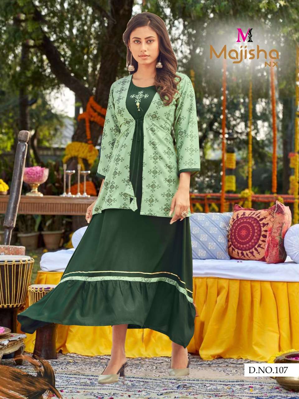 FLORA BY MAJISHA NX 101 TO 108 SERIES DESIGNER STYLISH FANCY COLORFUL BEAUTIFUL PARTY WEAR & ETHNIC WEAR COLLECTION RAYON PRINT KURTIS WITH KOTI AT WHOLESALE PRICE