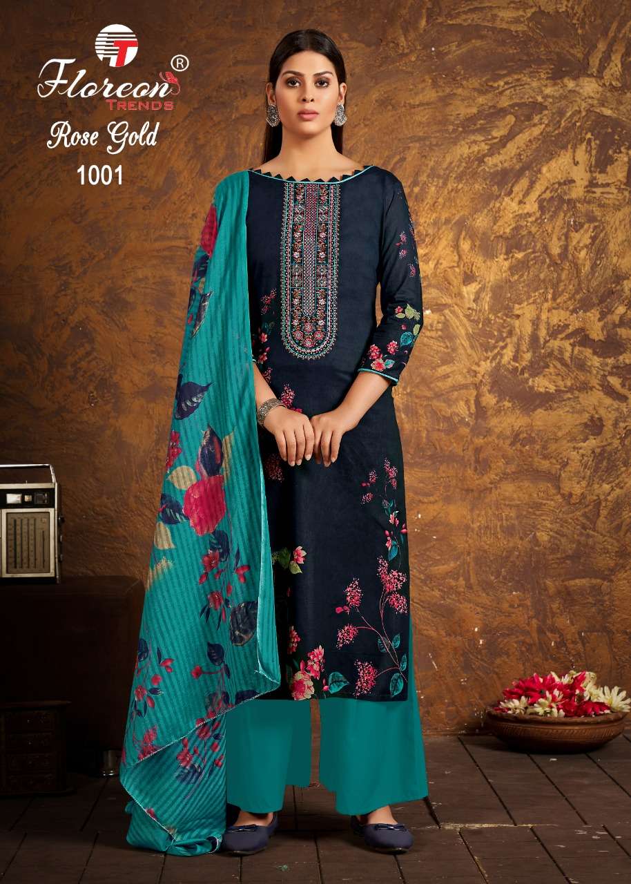 ROSE GOLD BY FLOREON TRENDS 1001 TO 1010 SERIES BEAUTIFUL STYLISH SUITS FANCY COLORFUL CASUAL WEAR & ETHNIC WEAR & READY TO WEAR HEAVY CAMBRIC COTTON PRINTED DRESSES AT WHOLESALE PRICE