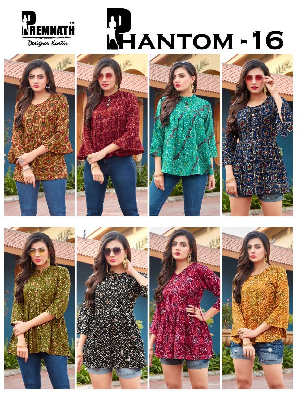PHANTOM VOL-16 BY PREMNATH 01 TO 08 SERIES BEAUTIFUL STYLISH FANCY COLORFUL CASUAL WEAR & ETHNIC WEAR RAYON PRINT TOPS AT WHOLESALE PRICE