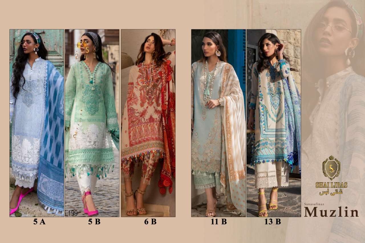 MUZLIN BY SHAI LIBAS DESIGNER PAKISTANI WEAR COLLECTION BEAUTIFUL STYLISH FANCY COLORFUL PARTY WEAR & OCCASIONAL WEAR PURE LAWN COTTON EMBROIDERED DRESSES AT WHOLESALE PRICE