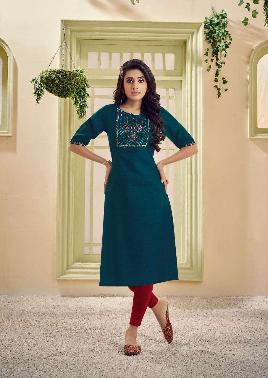 AAROHI VOL-2 BY RIYA DESIGNER 2001 TO 2006 SERIES DESIGNER STYLISH FANCY COLORFUL BEAUTIFUL PARTY WEAR & ETHNIC WEAR COLLECTION COTTON SLUB EMBROIDERY KURTIS AT WHOLESALE PRICE