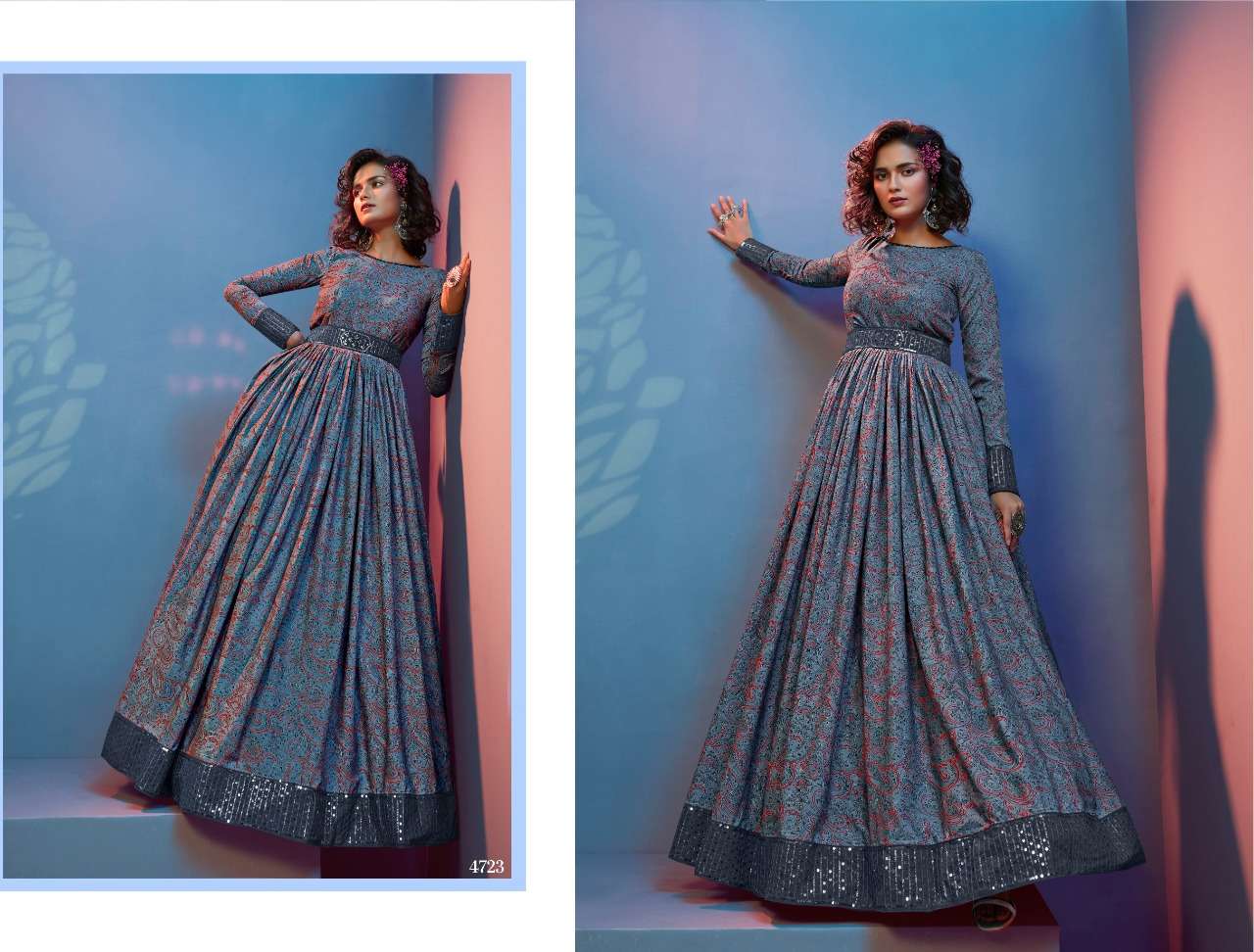 Flory Vol-19 By Shubhkala 4721 To 4725 Series Designer Wear Collection Beautiful Stylish Fancy Colorful Party Wear & Occasional Wear Natural Crepe Gowns At Wholesale Price