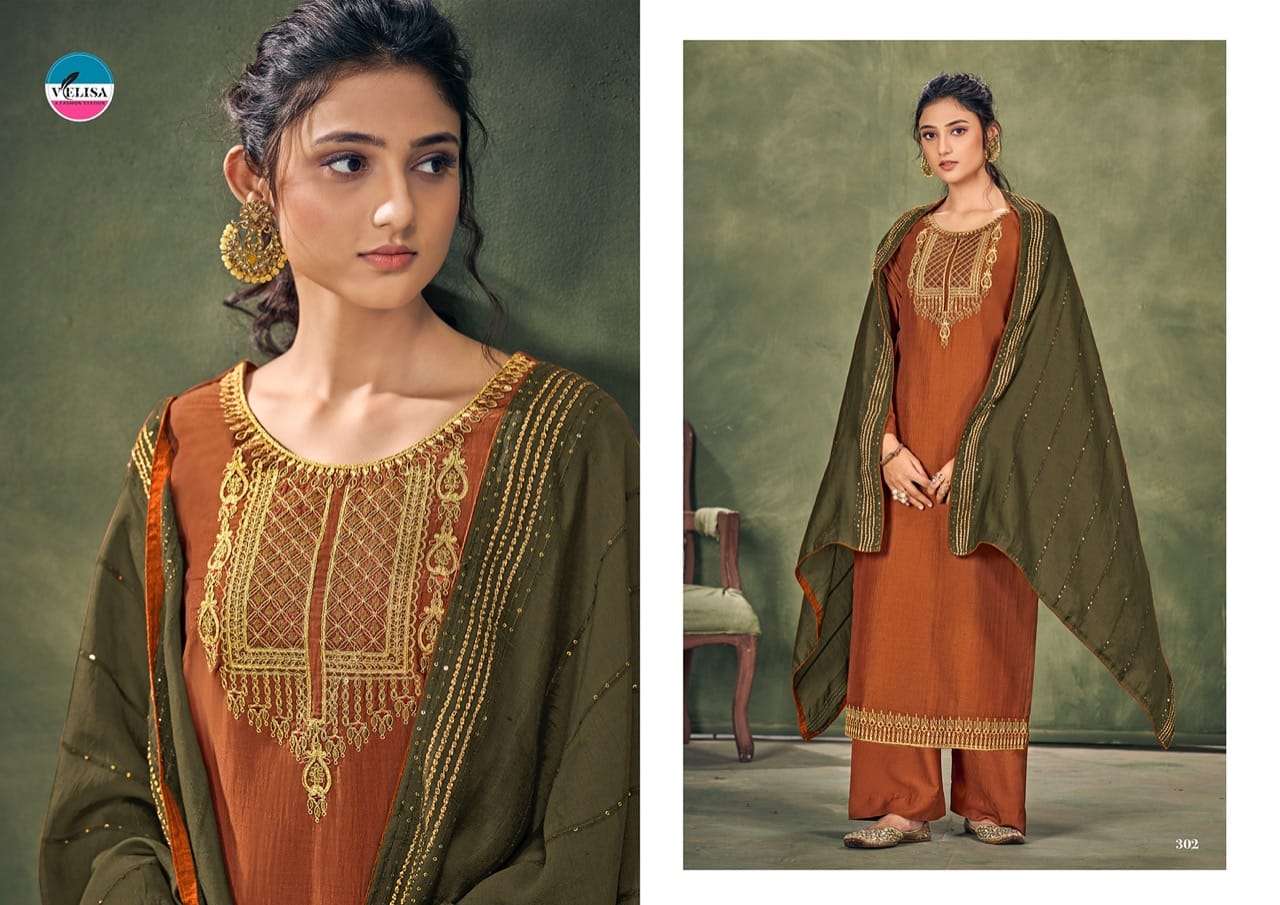 JINEYA BY VELISA 301 TO 304 SERIES BEAUTIFUL SUITS COLORFUL STYLISH FANCY CASUAL WEAR & ETHNIC WEAR PARAMPARA SILK DRESSES AT WHOLESALE PRICE