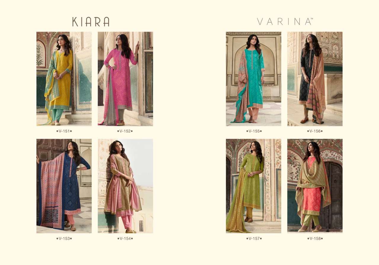 KIARA BY VARINA 151 TO 158 SERIES BEAUTIFUL SUITS COLORFUL STYLISH FANCY CASUAL WEAR & ETHNIC WEAR SATIN DIGITAL PRINT WITH EMBROIDERED DRESSES AT WHOLESALE PRICE