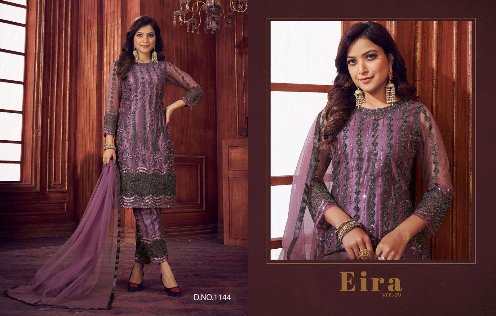 Eira Vol-9 By Senhora Dresses 1144 To 1147 Series Beautiful Suits Colorful Stylish Fancy Casual Wear & Ethnic Wear Heavy Net Embroidered Dresses At Wholesale Price