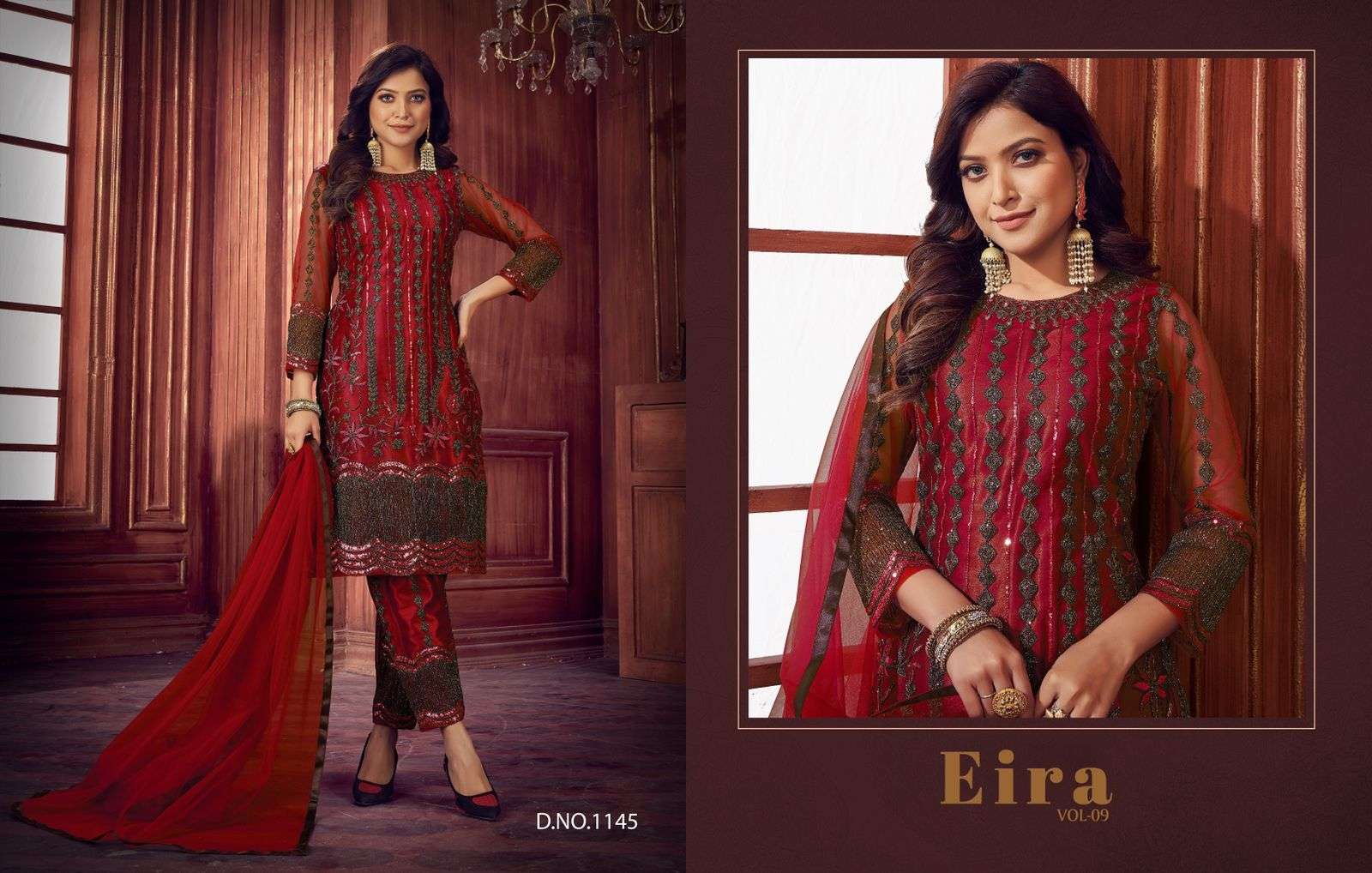 Eira Vol-9 By Senhora Dresses 1144 To 1147 Series Beautiful Suits Colorful Stylish Fancy Casual Wear & Ethnic Wear Heavy Net Embroidered Dresses At Wholesale Price