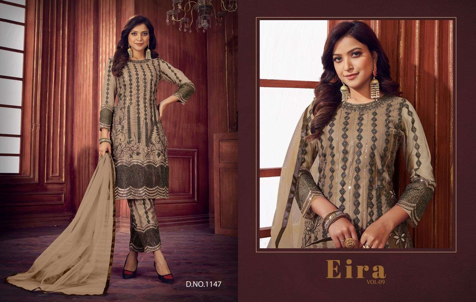 Eira Vol-9 By Senhora Dresses 1144 To 1147 Series Beautiful Suits Colorful Stylish Fancy Casual Wear & Ethnic Wear Heavy Net Embroidered Dresses At Wholesale Price