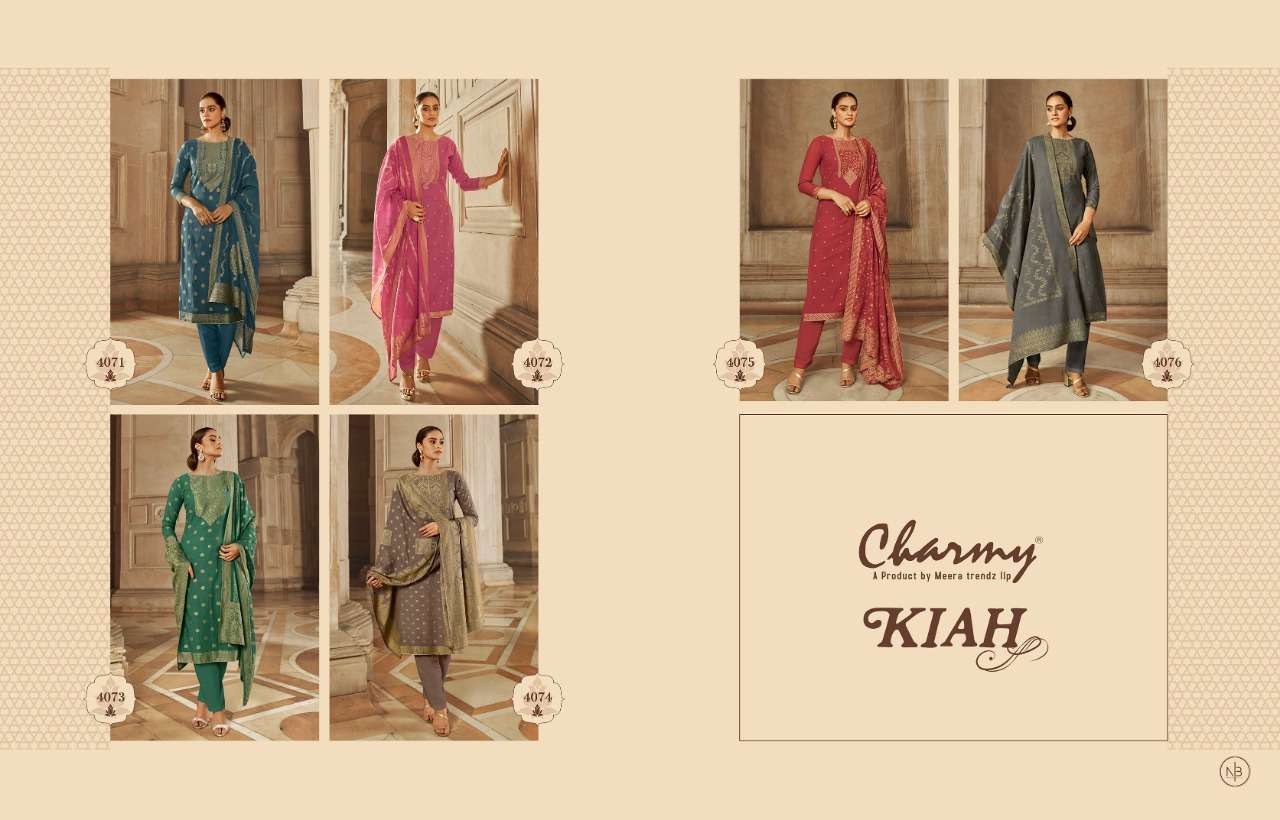 KIAH BY CHARMY 4071 TO 4076 SERIES BEAUTIFUL SUITS COLORFUL STYLISH FANCY CASUAL WEAR & ETHNIC WEAR PURE COTTON DRESSES AT WHOLESALE PRICE