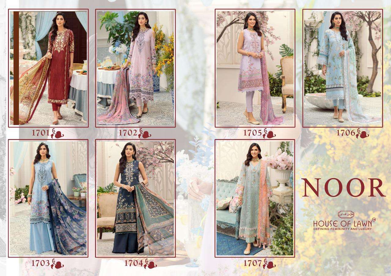 NOOR BY HOUSE OF LAWN 1701 TO 1707 SERIES BEAUTIFUL PAKISTANI SUITS COLORFUL STYLISH FANCY CASUAL WEAR & ETHNIC WEAR PURE LAWN DIGITAL PRINT DRESSES AT WHOLESALE PRICE