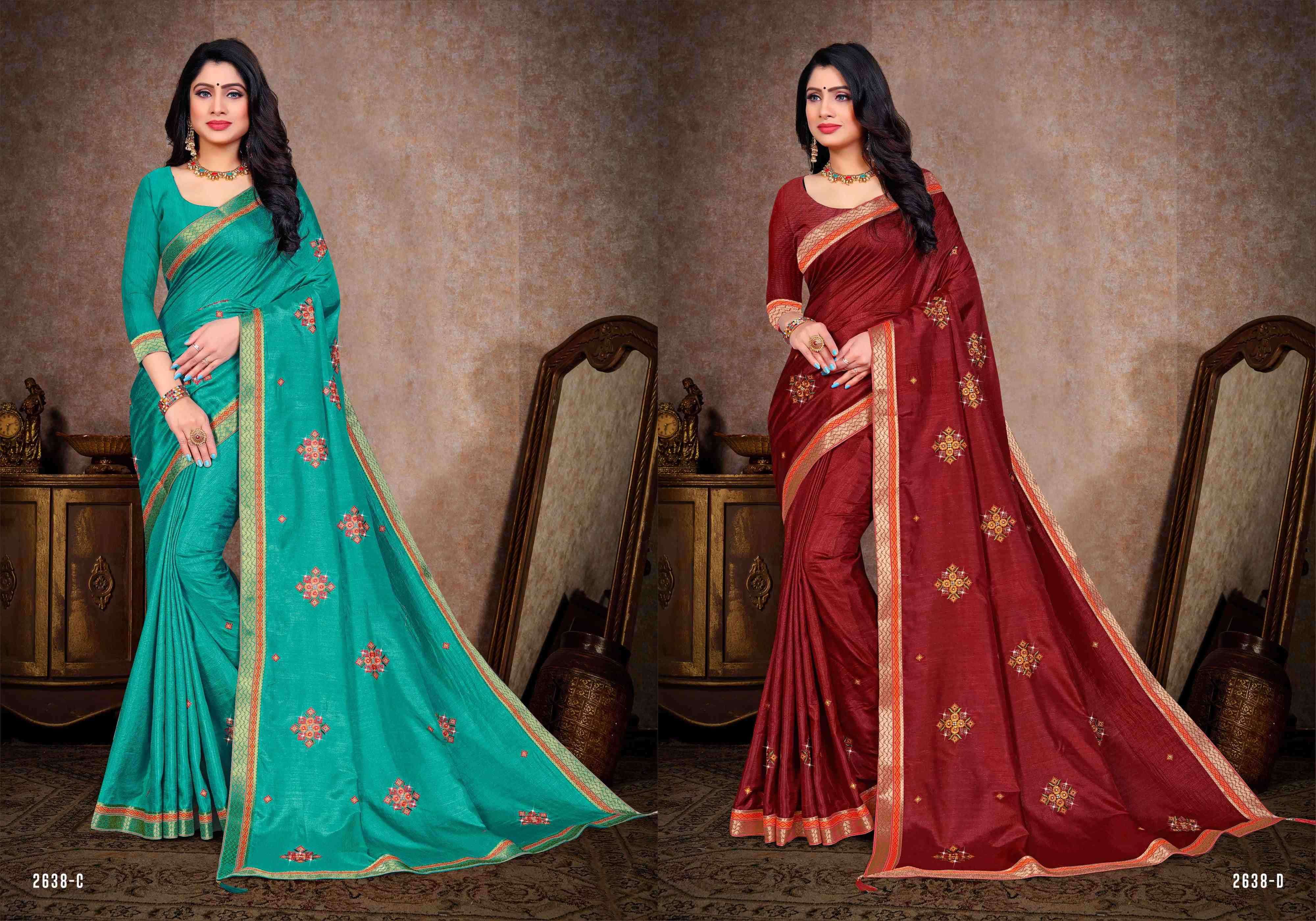 MAAKHAN WADA BY INDIAN WOMEN 2638-A TO 2638-H SERIES INDIAN TRADITIONAL WEAR COLLECTION BEAUTIFUL STYLISH FANCY COLORFUL PARTY WEAR & OCCASIONAL WEAR VICHITRA SILK SAREES AT WHOLESALE PRICE