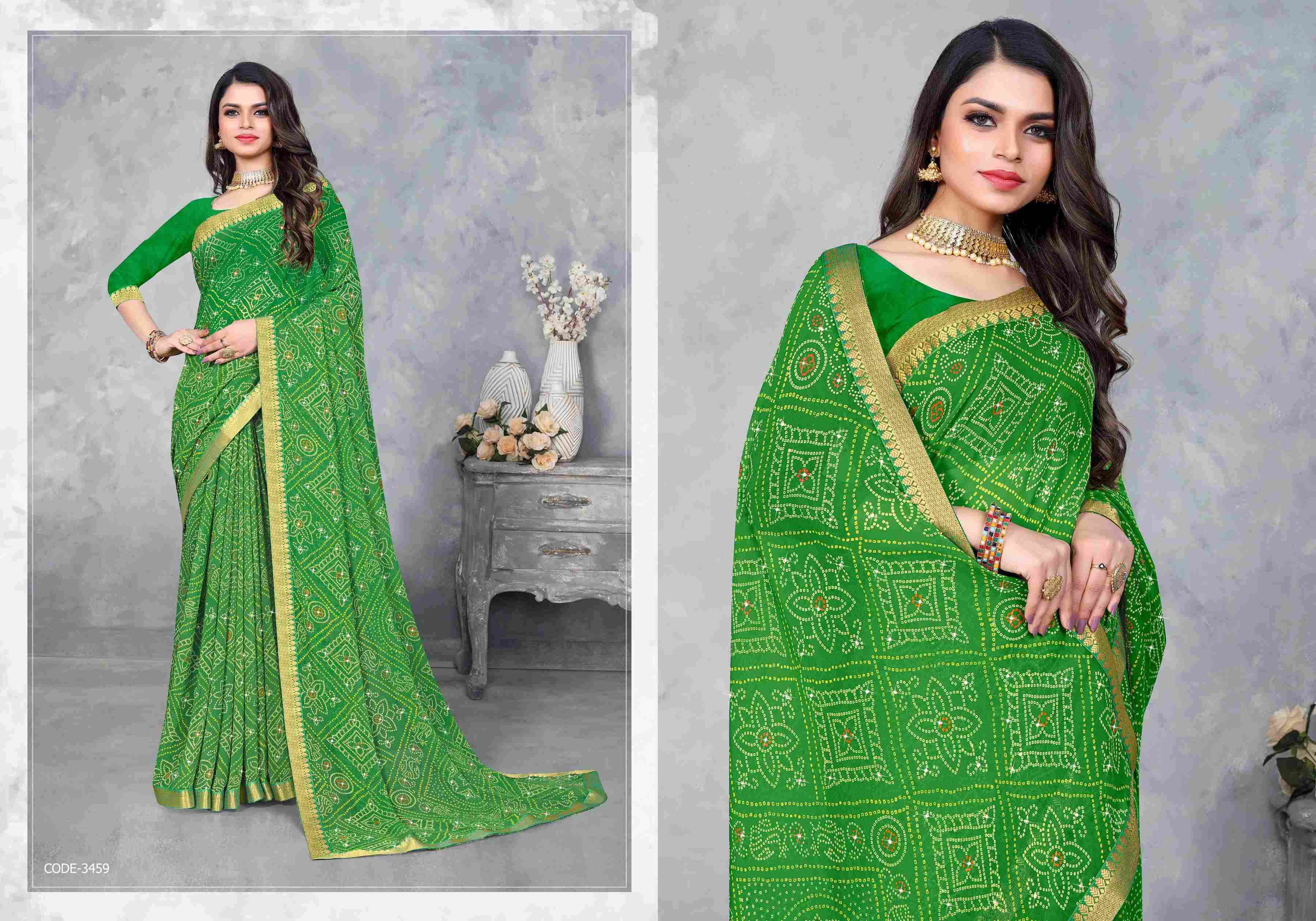 SANGEET BY BARGAD INDIAN TRADITIONAL WEAR COLLECTION BEAUTIFUL STYLISH FANCY COLORFUL PARTY WEAR & OCCASIONAL WEAR BANDHANI PRINT SAREES AT WHOLESALE PRICE