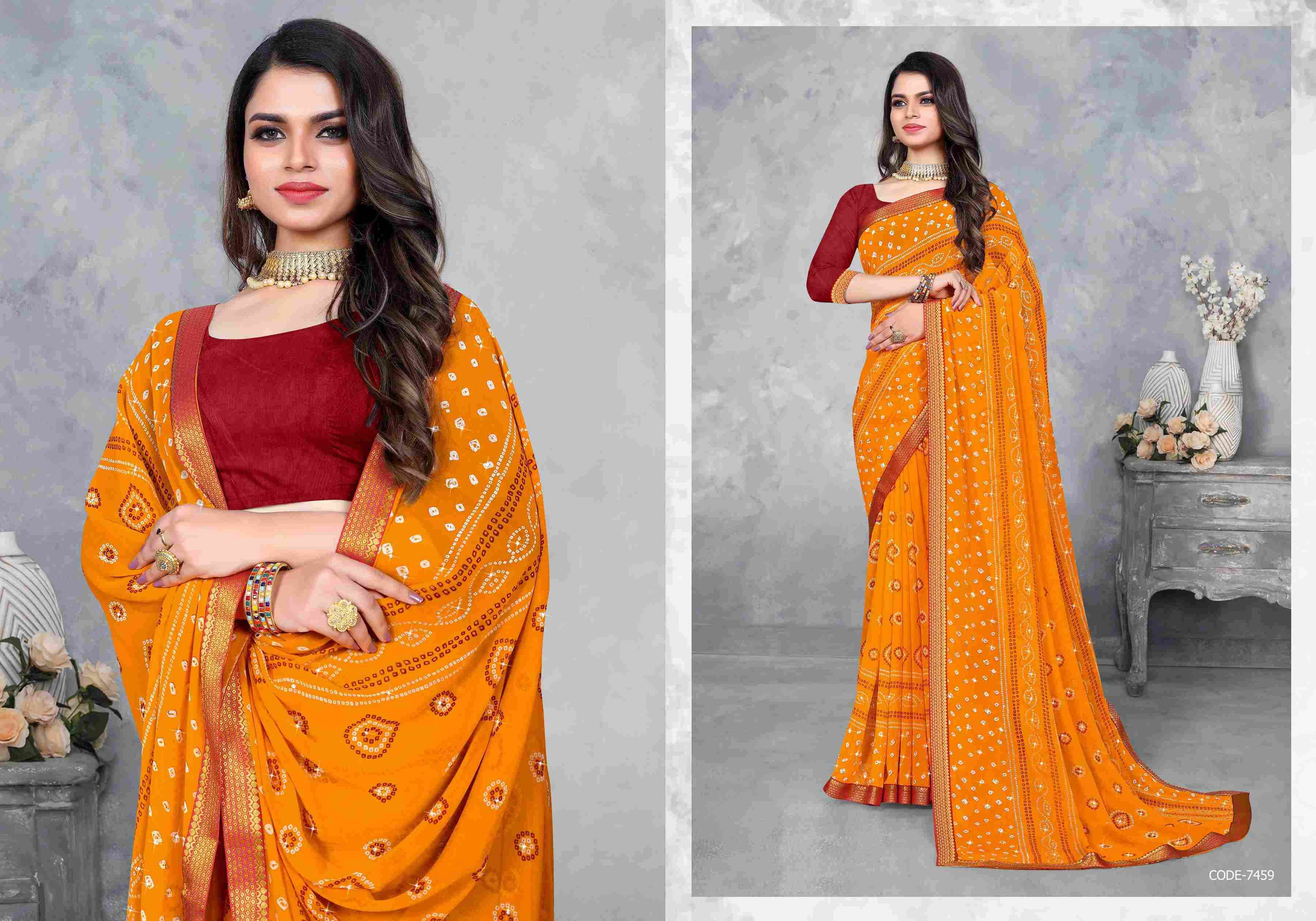 SANGEET BY BARGAD INDIAN TRADITIONAL WEAR COLLECTION BEAUTIFUL STYLISH FANCY COLORFUL PARTY WEAR & OCCASIONAL WEAR BANDHANI PRINT SAREES AT WHOLESALE PRICE