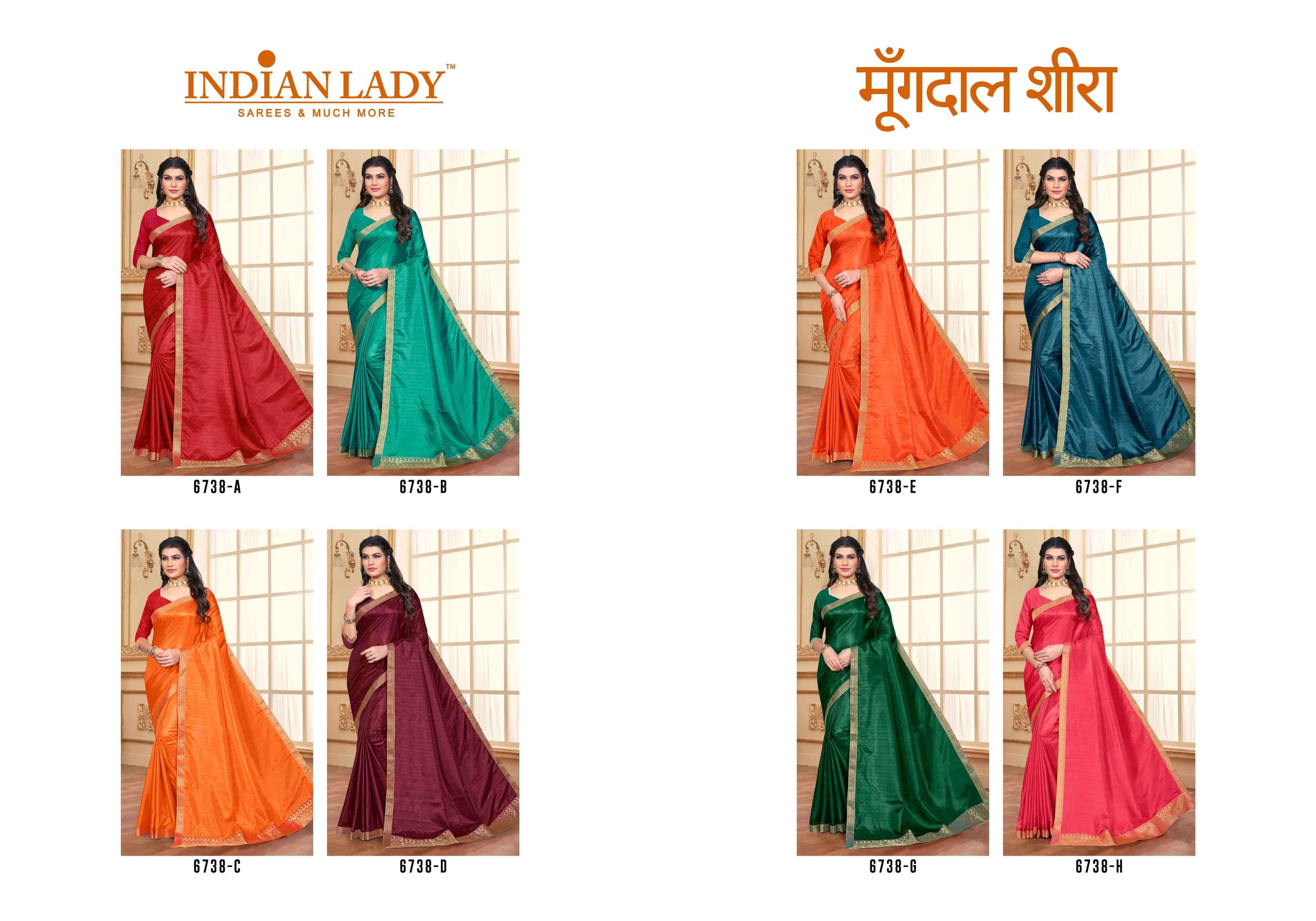 MOONGDAL SHEERA BY INDIAN WOMEN 6738-A TO 6738-H SERIES INDIAN TRADITIONAL WEAR COLLECTION BEAUTIFUL STYLISH FANCY COLORFUL PARTY WEAR & OCCASIONAL WEAR VICHITRA SILK SAREES AT WHOLESALE PRICE