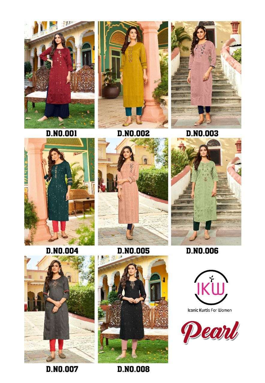 PEARL BY IKW 001 TO 008 SERIES DESIGNER STYLISH FANCY COLORFUL BEAUTIFUL PARTY WEAR & ETHNIC WEAR COLLECTION VISCOSE KURTIS AT WHOLESALE PRICE