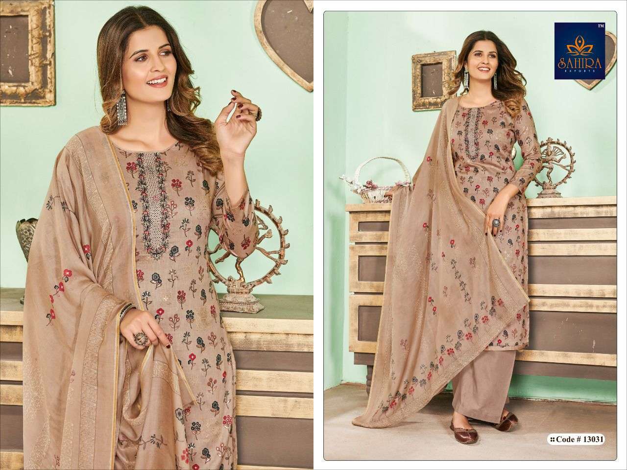 SAHIRA 13031 COLOURS BY SAHIRA EXPORTS 13031-A TO 13031-D SERIES BEAUTIFUL STYLISH SUITS FANCY COLORFUL CASUAL WEAR & ETHNIC WEAR & READY TO WEAR PURE JAM SILK COTTON PRINT WITH EMBRODERY DRESSES AT WHOLESALE PRICE